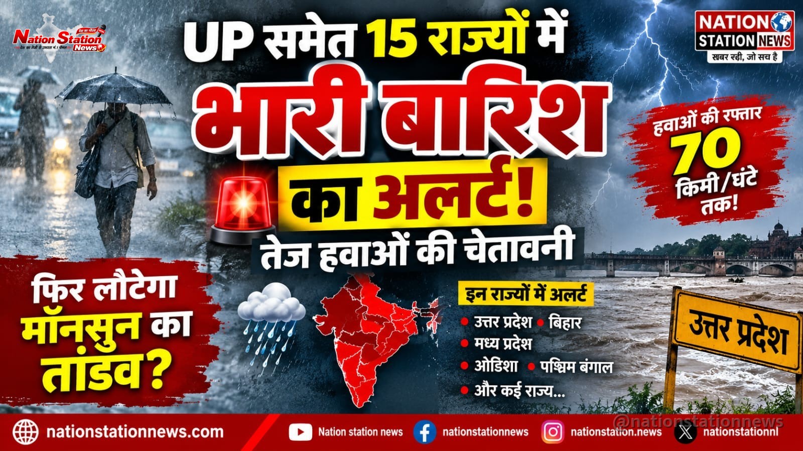 UP समेत कई राज्यों में बारिश का अलर्ट, मौसम विभाग ने जारी की चेतावनी